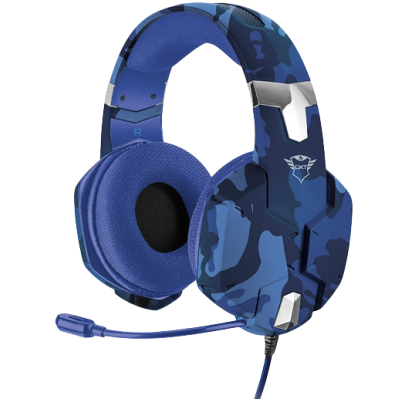 AUDIFONOS TRUST GXT (23249) 322B CARUS GAMING HEADSET BLUECAMO,3.5MM 3 Y 4 PINS,PC, XBOX,PS5,SWITCH